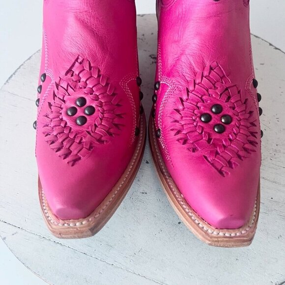 Lane COSSETTE Womens Cowboy Booties 8 Western Cowgirl Short Boots Pink Leather - Picture 6 of 11